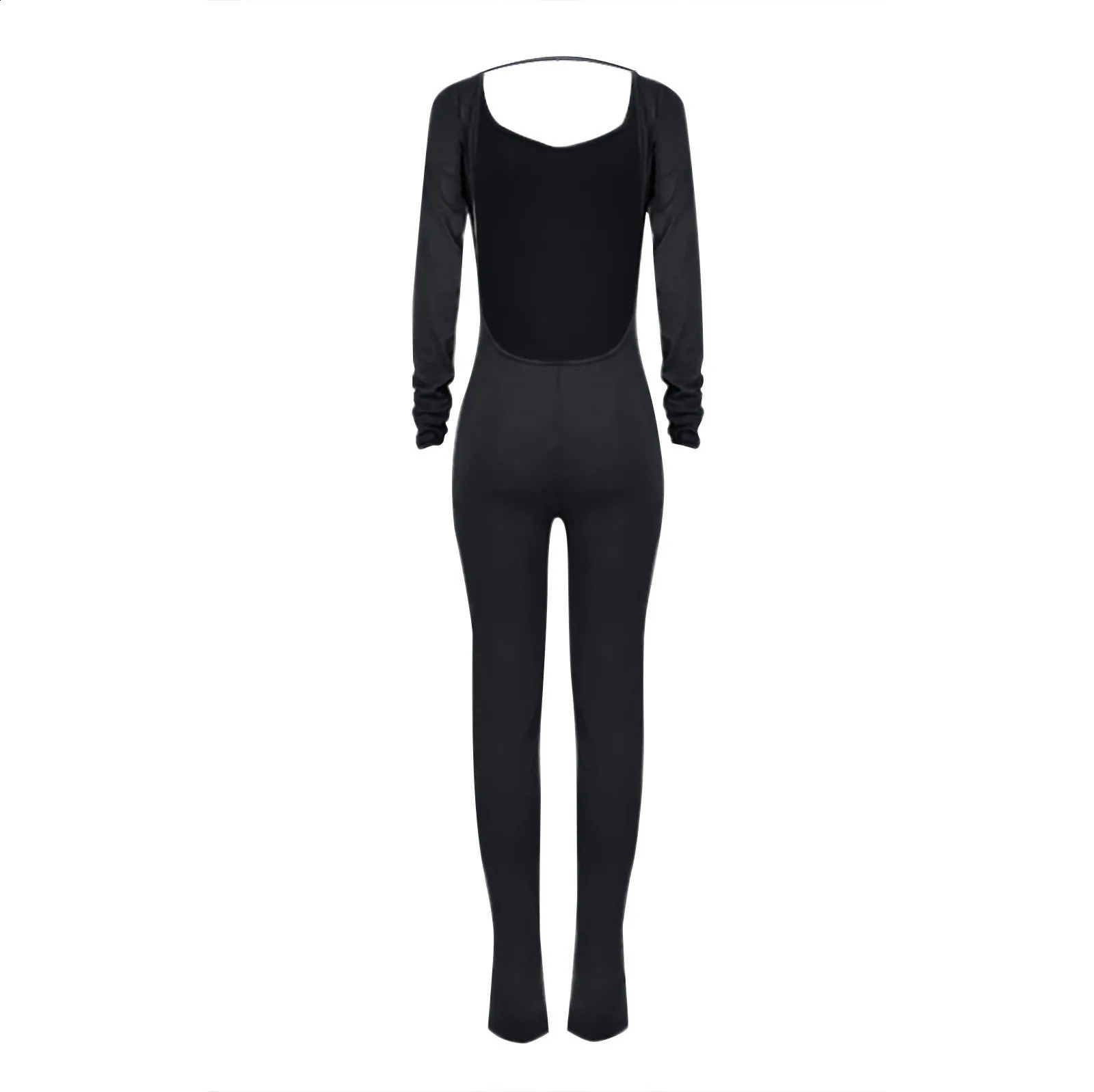 Womens fashion yoga jumpsuit training ribbed long sleeved sports plus size floral jumpsuit womens casual party jumpsuit 250220