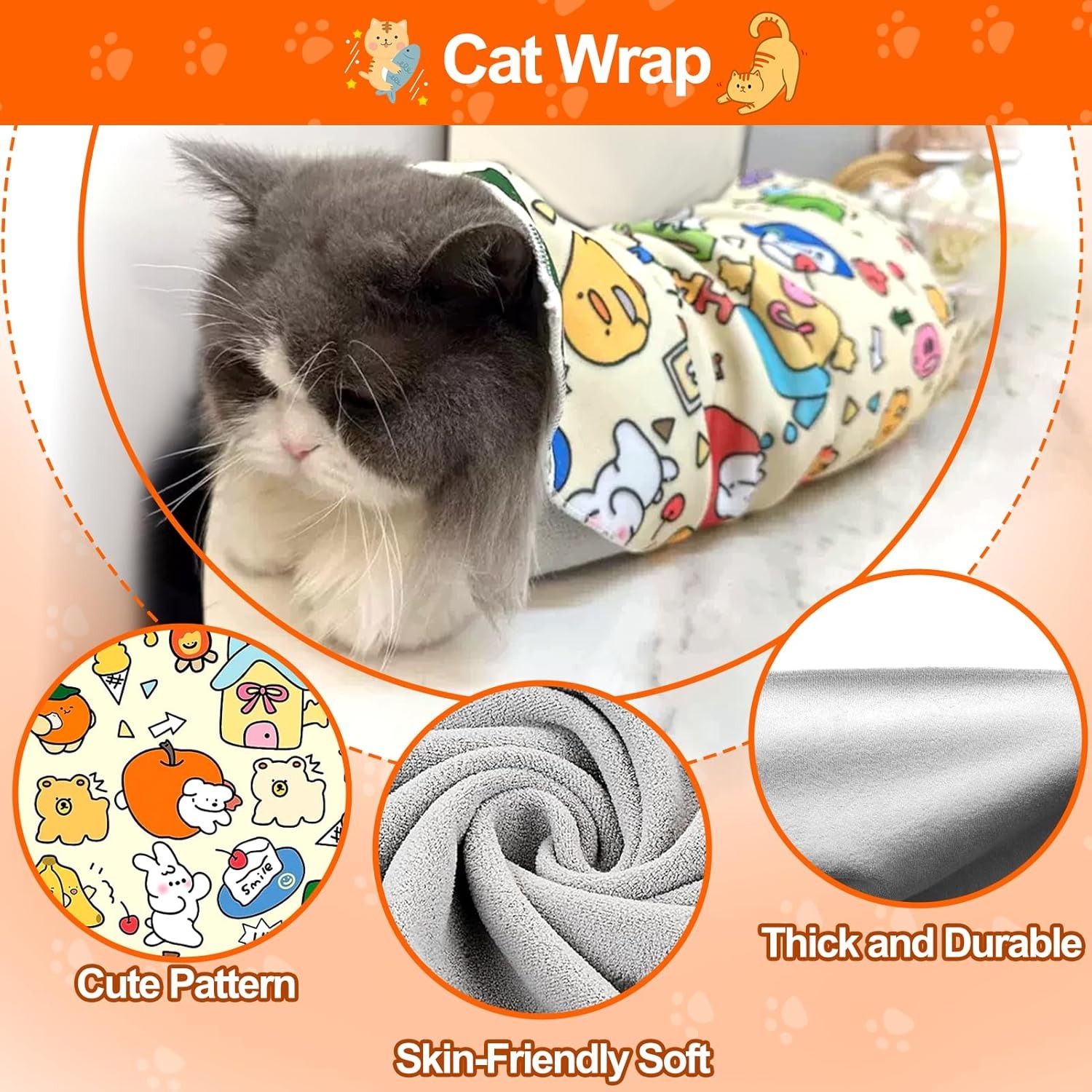 Cat Wrap for Cutting Nails with Cat Nail Clipper, Cat Restraint for Nail Clipping to Anti-Runaway/Scratch/Bitten, Cat Swaddle Wrap for Calming & Holdi