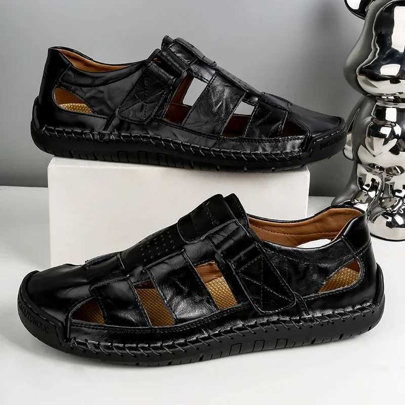 New Arrival New Genuine Leather Mens Beach Large Size 38-48 Breathable Sandals Retro Handsewn Baotou Casual Fashion Handmade Shoes T250220