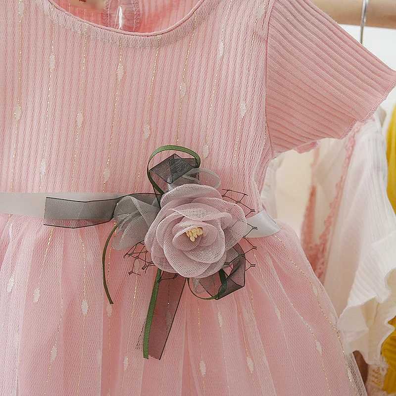 Summer New Baby Girls Dress Sweet Princess Dress Flower Ribbon Mesh Hairy Gauze Dress Birthday Party Dress X250220
