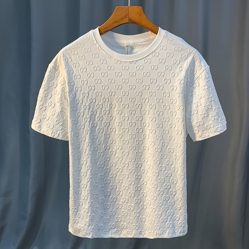 2025 White short-sleeved T-shirt men 2025 new fashion brand new summer trend all loose solid color top
