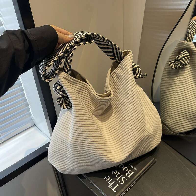 Casual Corduroy Hobo Shoulder Bag, Minimalist Solid Color Handbag, All-Match Retro Bag