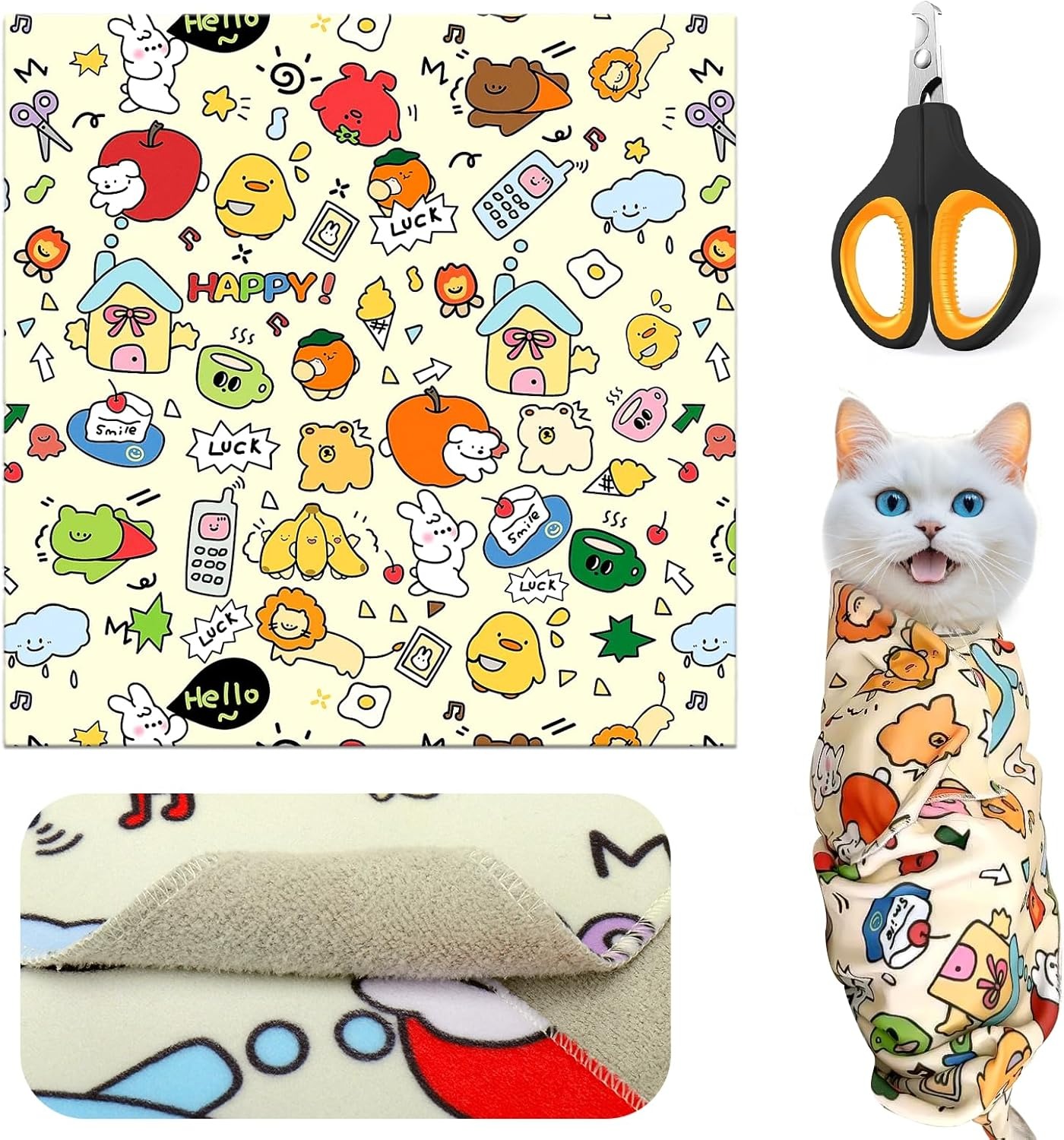 Cat Wrap for Cutting Nails with Cat Nail Clipper, Cat Restraint for Nail Clipping to Anti-Runaway/Scratch/Bitten, Cat Swaddle Wrap for Calming & Holdi