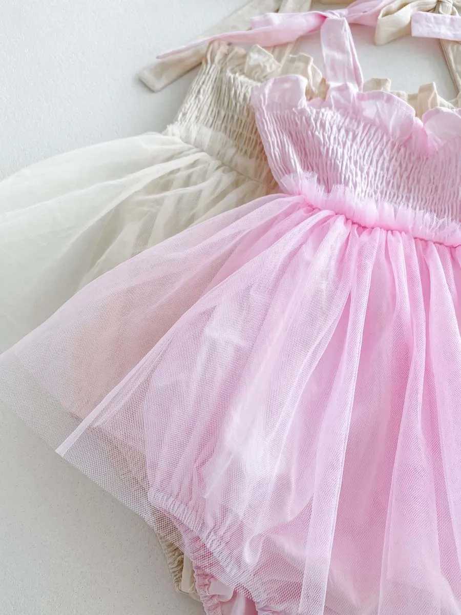 Baby Romper Dress Sleeveless Braces Bodysuit Pink Mesh Princesses Romper Dress 0-2 Years Old X250220