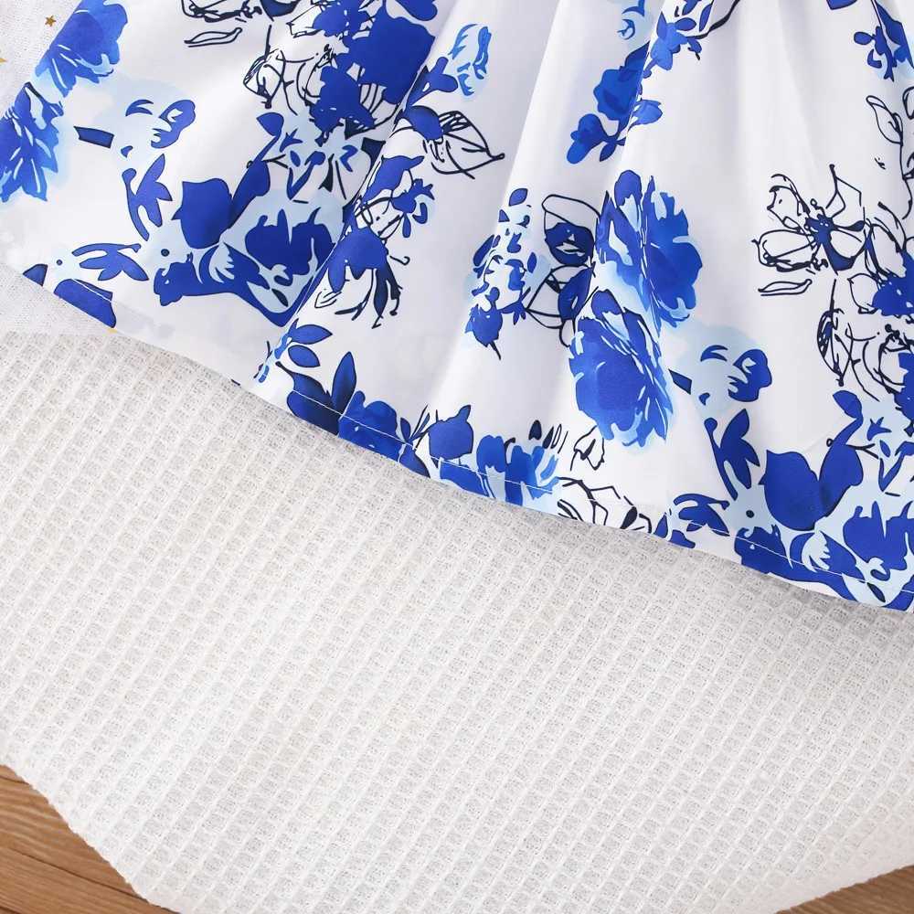 (6 Months -3 Years Old) Spring And Autumn New Blue Flower Baby Girl Dress Chinese Retro Style Childrens Long Sleeve Clothes X250220