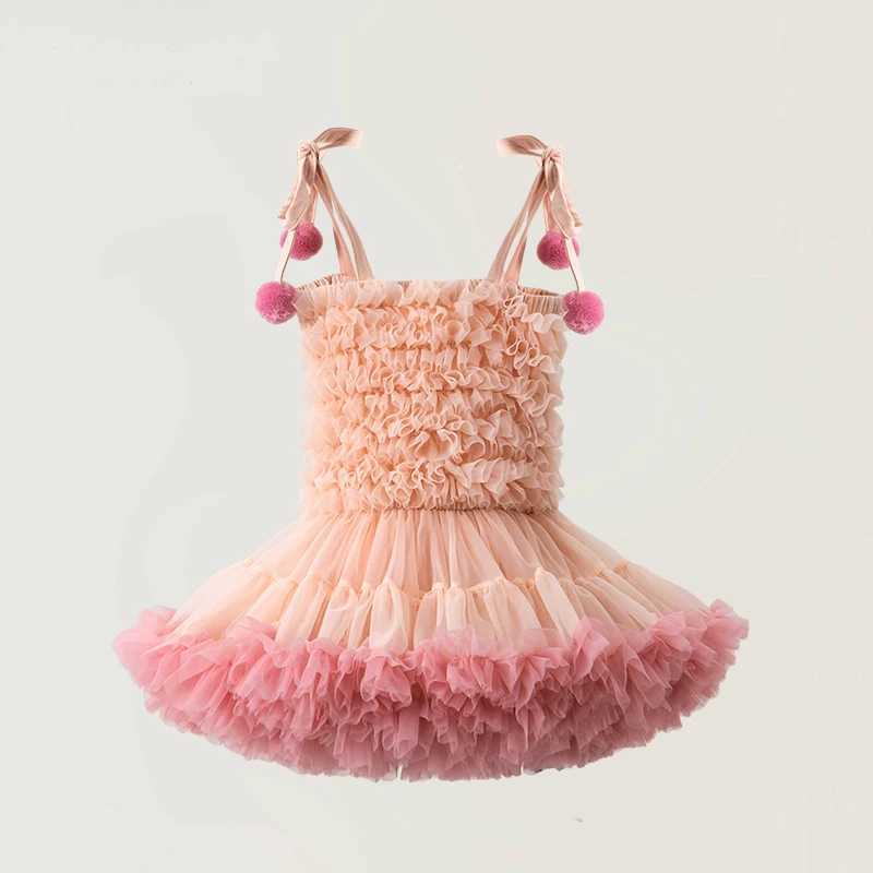 New Cute Baby Girl Clothes Solid Color Halter Fluffy Baby Girl Dress Sweet Baby TuTu Cake Dress Birthday Princess Weekly Frock X250220
