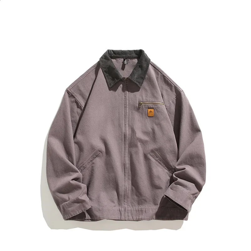 American style retro mens jacket autumn item solid color zipper pocket lapel work casual jacket trend 250221
