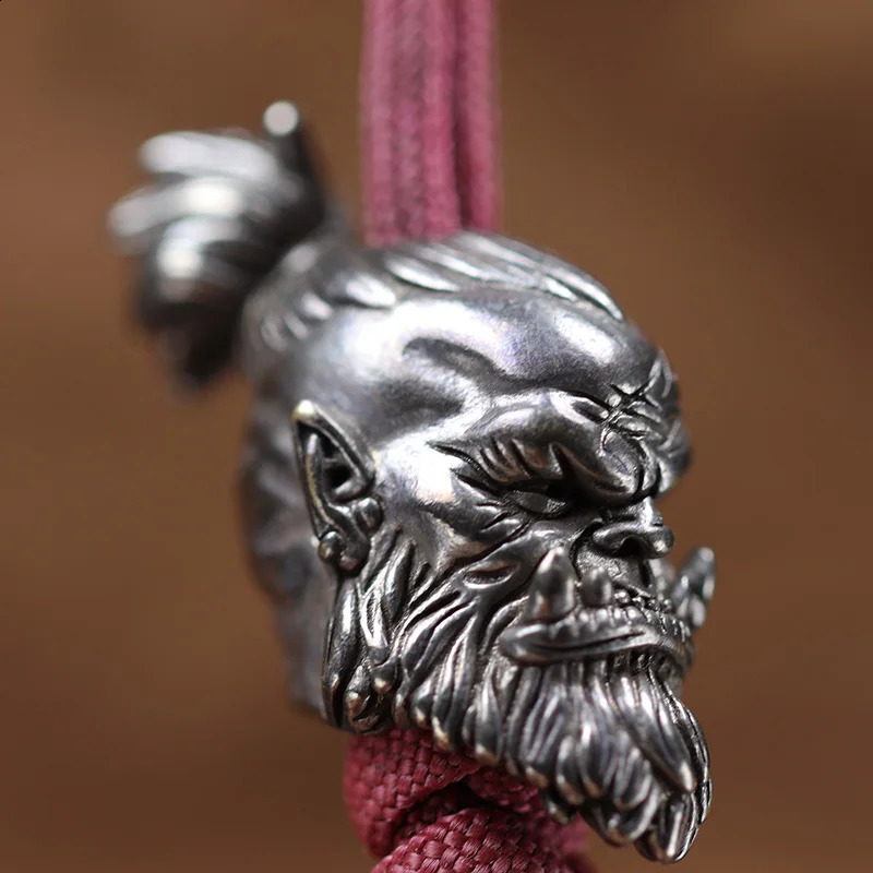 Orcish Warrior Head Sculpture Brass Knife Bead DIY Paracord Accessories Handmade Woven Lanyard Pendant EDC Outdoor Tool Hanging 250213