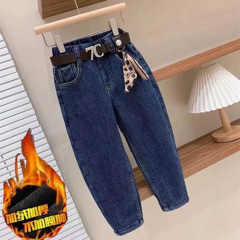 Winter Warm Velvet Jeans Girls Elastic Casual Trousers Denim PantsWinter Thick Warm Jeans With Fleece For 1-7 Years Boys Girls Z250220