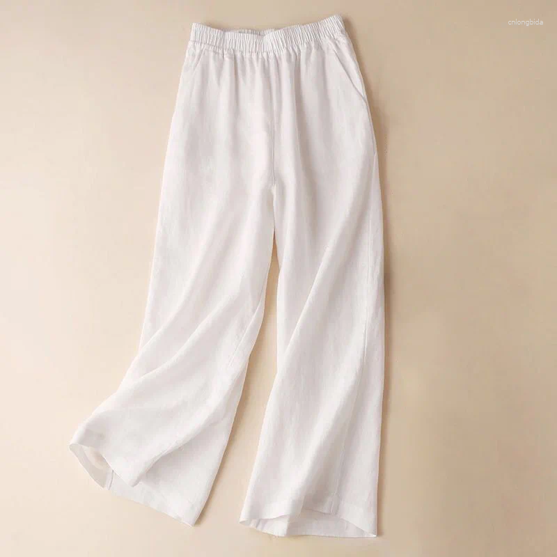 Women's Pants Casual Women Summer Loose Cotton Linen Wide Leg Korean Style Solid Color Trousers Woman