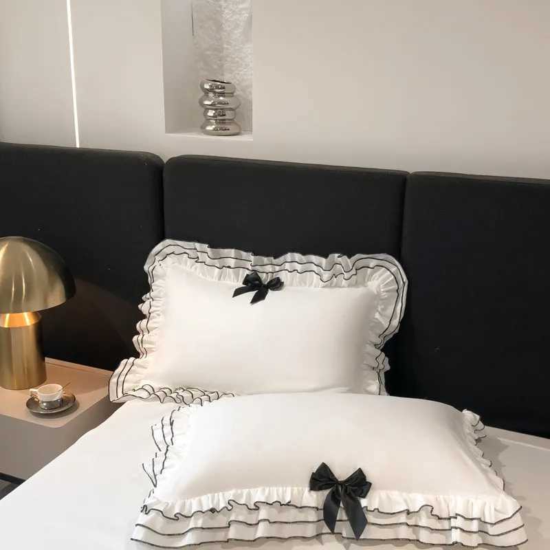 Chic Multi Layer Ruffle 3/4/6Pcs White Duvet Cover Set Soft Microfiber Girls Bedding with Cute Bow-Knots Bed Sheet PillowcasesXJ250220