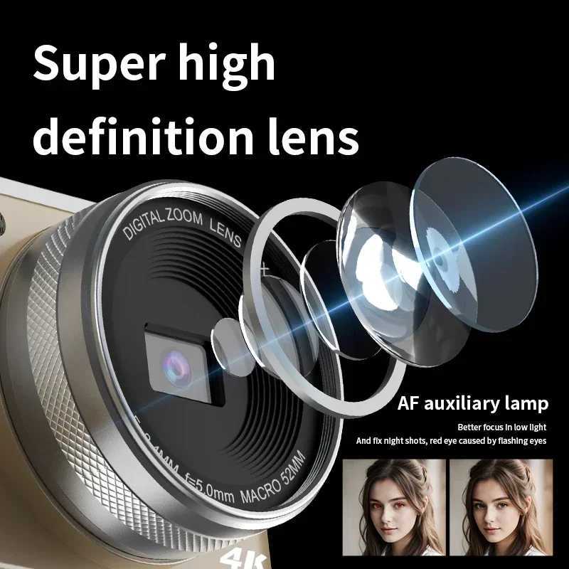 Digital Photography Camera 4K 64MP 16X Digital Zoom Vlog Video Recorder 180 Flip Screen for YouTube Ins Selfile Web Cam RENEAR Z250220