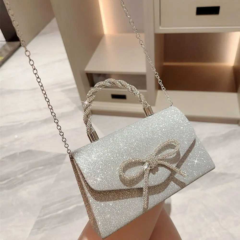 Elegant Rhinestone Bowknot Evening Bag Glitter Gold Silver Bow Chain Bag Handbags for Women Female Z250220