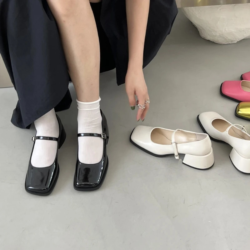 Women Heels Shoes Fashion Square Toe Women Mary Jane Shoes Soft Sole Ballet Shoes Shallow Buckle Women Sandals 2024 250218