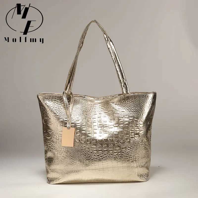 Brand Fashion Casual Women Shoulder Bags Silver Gold Black Crocodile Handbag PU Leather Female Big Tote Bag Ladies Hand Bags Sac Z250220