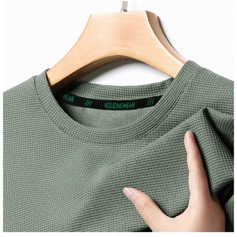Summer O-neck short sleeved mens casual waffle T-shirt mens breathable earth top fashionable T-shirt mens clothing W250220
