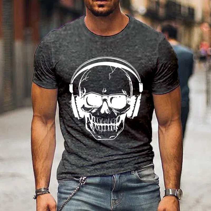 Skull Print T-shirts for Men Clothing Funny Music Tee Shirts Homme Luminous DJ Male T Shirt Short Sleeve Clothes Camiseta Hombre W250220