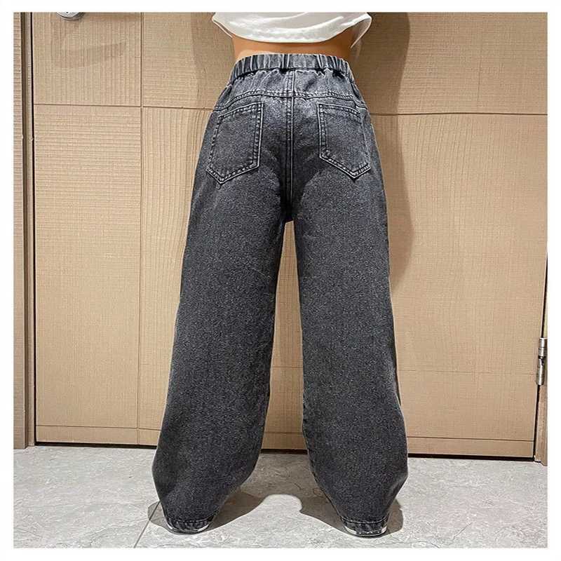 Girls Jeans Autumn Casual Loose Side Gradient Color Young Children Wide Leg Pants 8 10 12 13 14 Years Teen School Kids Trousers Z250220