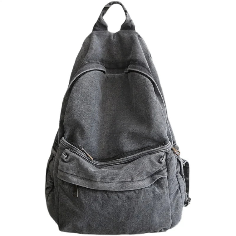 Retro Distressed Canvas Gray Backpack College Female Book Travel Backpacks Cool DenimLaptop Lady Student Ruckpack Bags sac 250122