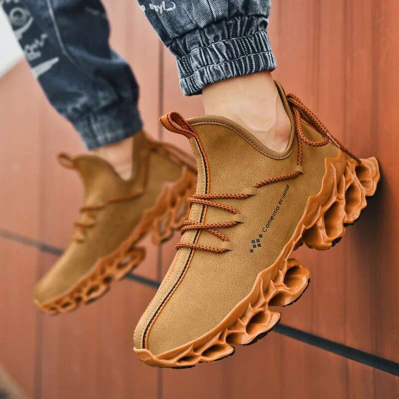 Running Designer Waterproof Leather Sneakers Men Unique Blade Sole High-quality Cushioning Outdoor Athletic Jogging Sport Shoes