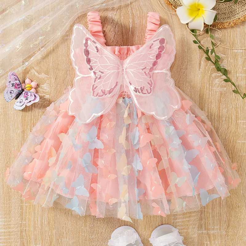 Baby Girl Party Princess Dress Summer Toddler 3d Fairy Butterfly Wings Hanging Strap Mesh Cute Fashion Dress X250220