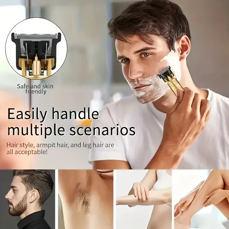 2024 Mens Professional Hair Clipper T9 Electric Rechargeable Beard Trimmer 250217