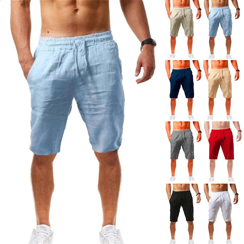 Oversized Casual Soild Shorts Men Summer Cotton Linen Shorts Man Breathable Sport Beach Shorts Gym Basketball Shorts Men Clothes 250217