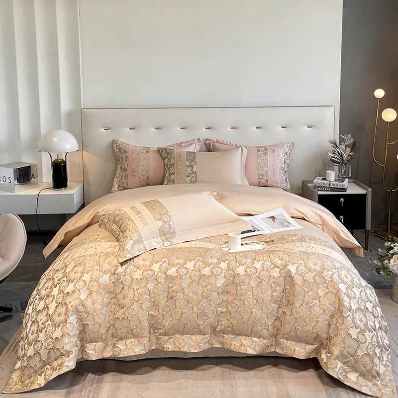 Jacquard Bedding Set Golden Relief Embroidery Polyester/Cotton Duvet Cover Bed Sheet Pillowcases Mattress CoverXJ250220
