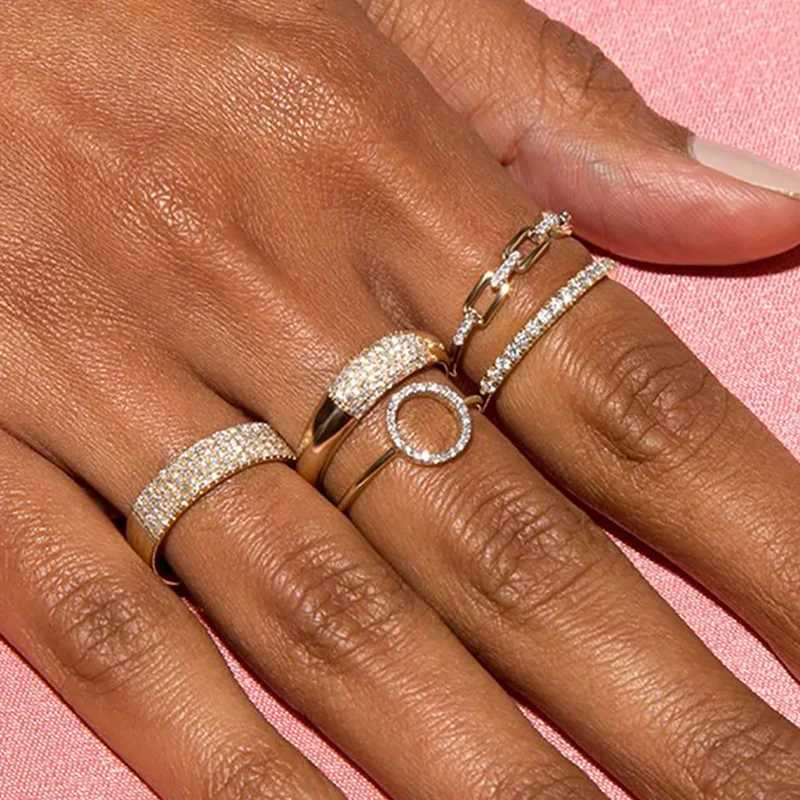 Band Rings Simple Cuban Link Chain Dainty Rings for Women Teens Gold Color Aesthetic Iced Out Zircon Stacking Matching Design Rings Jewelry J250217 2U