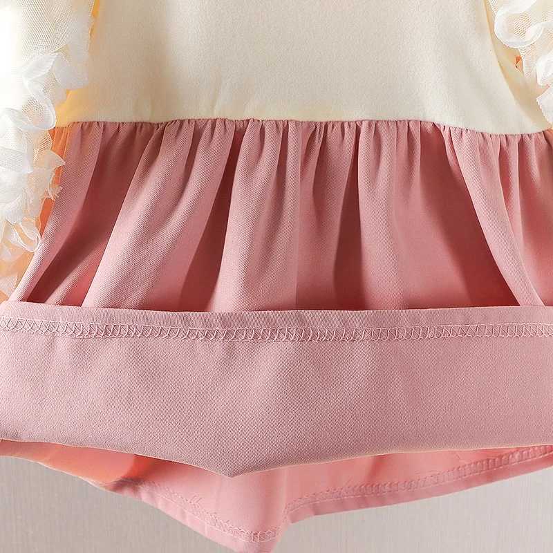 Spring Autumn Baby Girl Long Sleeve Dress Kids Bow Round Neck Comfortable Pink Dress Baby Clothes X250220