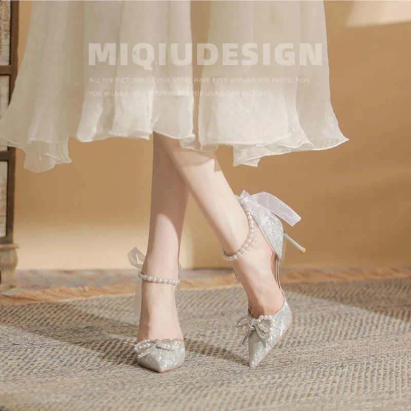 Bridal Wedding Pumps Shoes Women Pumps Crystal Bowknot Satin Sandals 2023 Summer Transparent Shoes High Heels Party Prom Shoes 250218