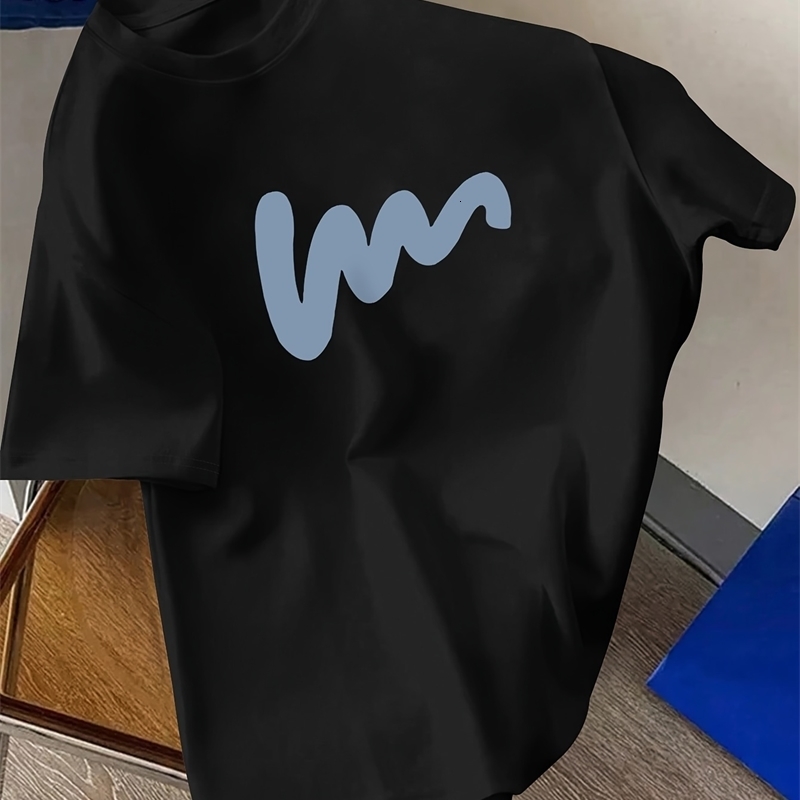 Summer mens 100 polyester comfortable casual loose creative pattern printed sports round neck short sleeved Tshirt 250213