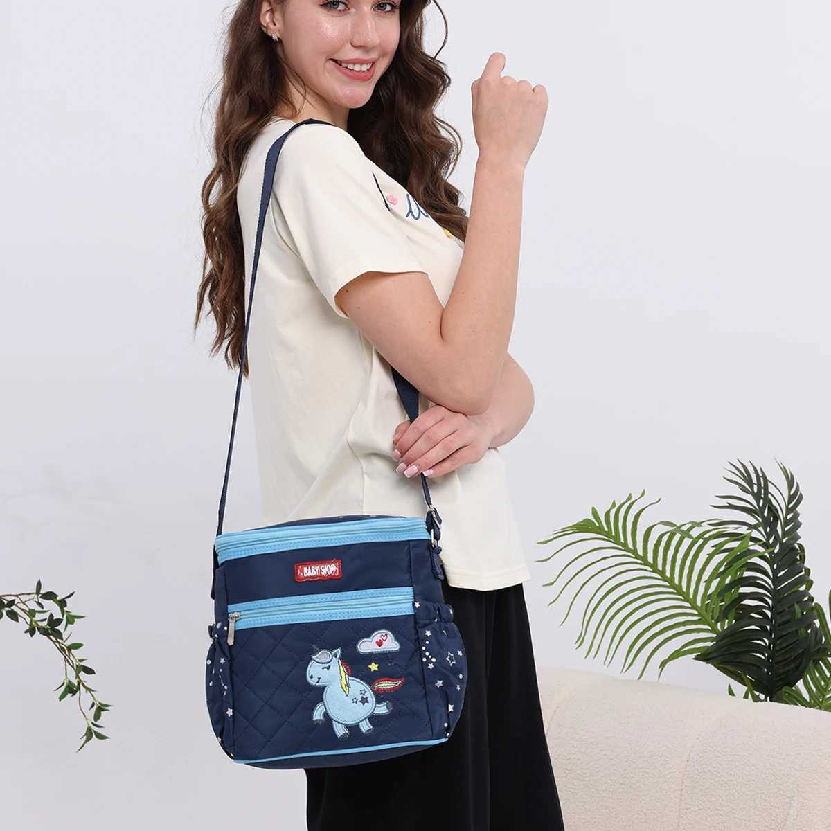 New Fashion Embroidered One Shoulder Mommy Bag Multi functional travel diagonal diaper bag Portable and lightweight mom bag X250220