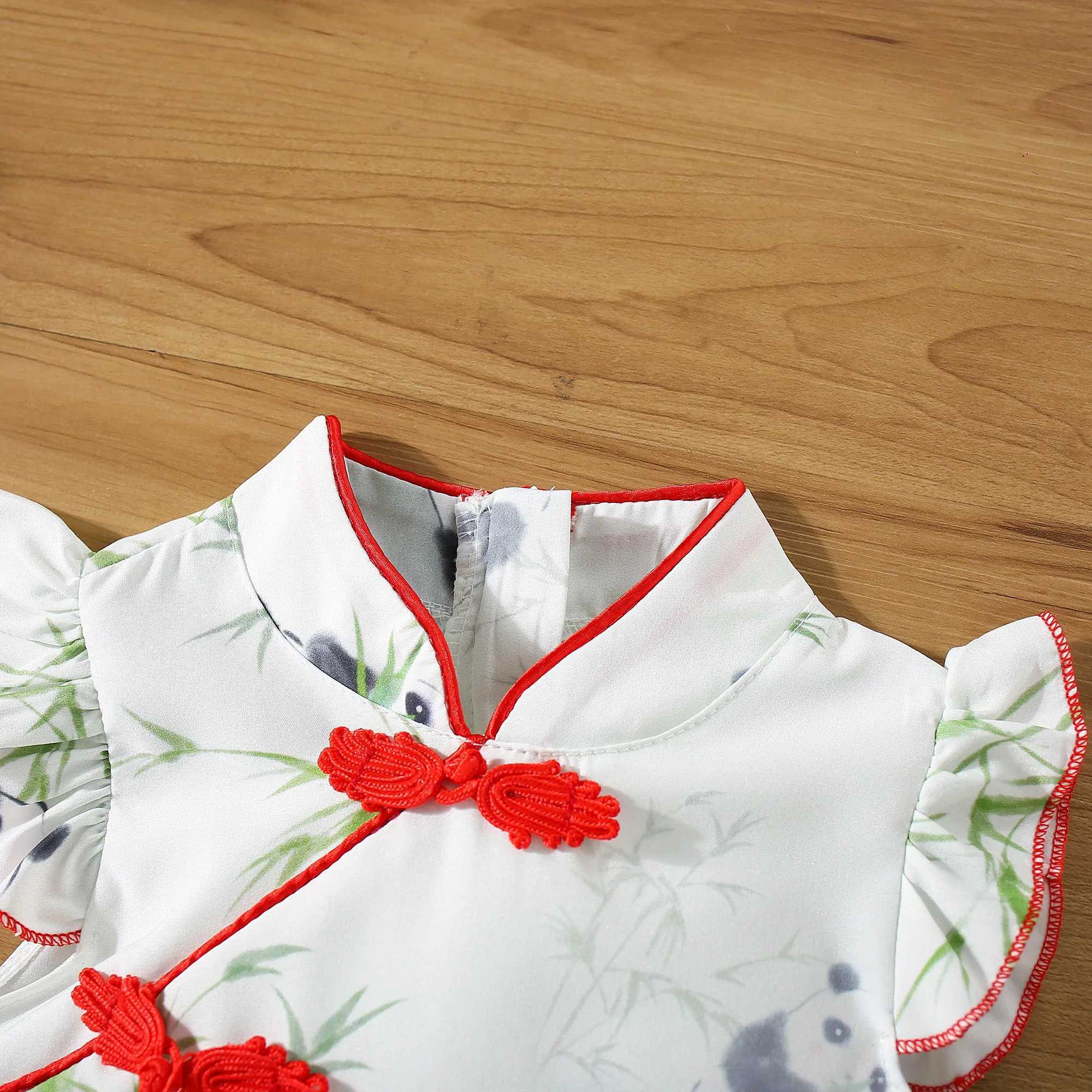 Summer Baby Girl Cotton Panda Print Tassel Dress Girl Chinese Style Hanfu Dress X250220