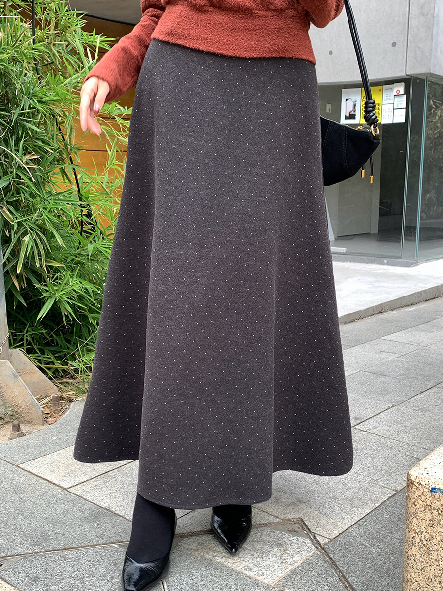 MU2170 Winter new style temperament commuting high waist skirt thick woolen slim long skirt 85101