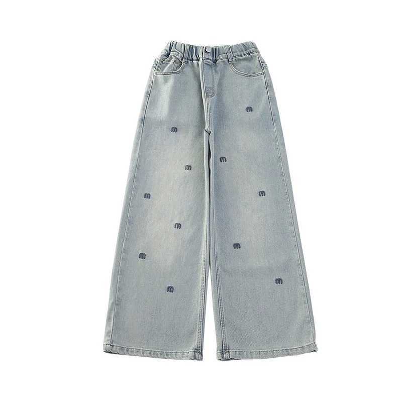 School Girls Jeans 2025 Spring Teen Childrens Wide Leg Pants Retro Black Triple Bow Blue Jeans Trousers for Kids Z250220