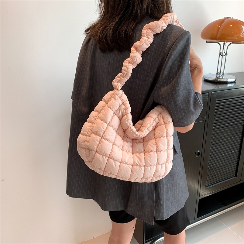 Lattice Pattern Shoulder Crossbody Bags Pleated Bubble Handbags Women Large Capacity Tote Bags Padded Ladies Quilted Shopper Bag 250208