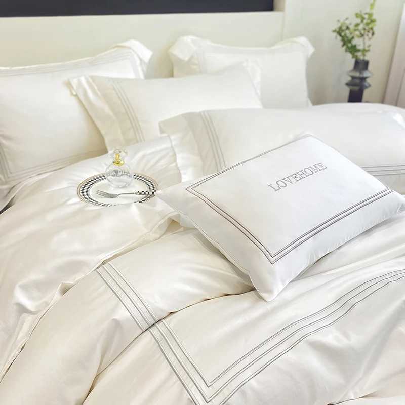 100%Cotton Bedding Set Home Textile Three Lines Embroidery Luxurious Pillowcase Sheet Quilt Cover Twin/Queen/Single BedXJ250220