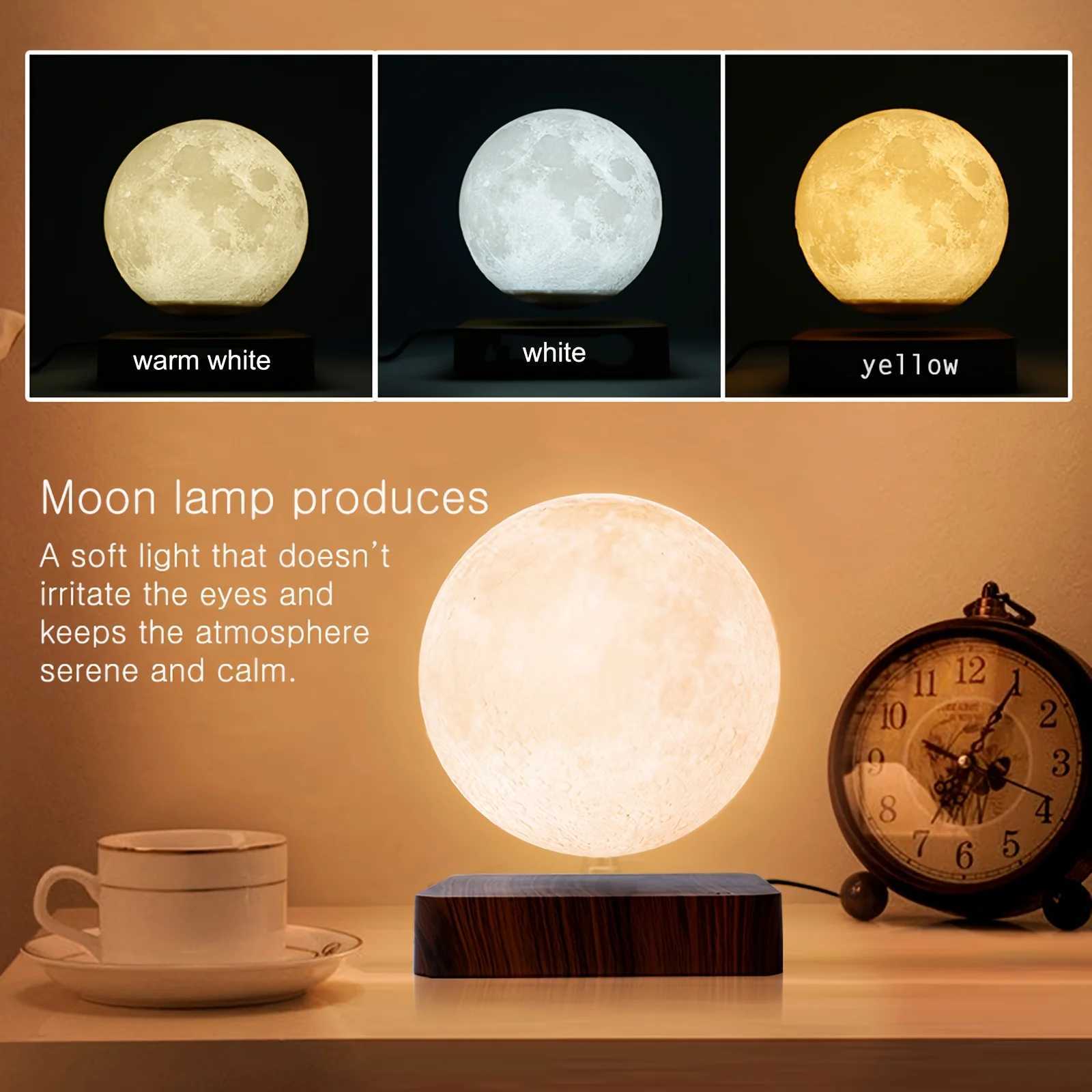 Levitating Moon Table Lamp Magnetic Floating Night Light With 3 Lighting Modes 3D Printed Levitation Bedside Table Lamp For Of Z250220