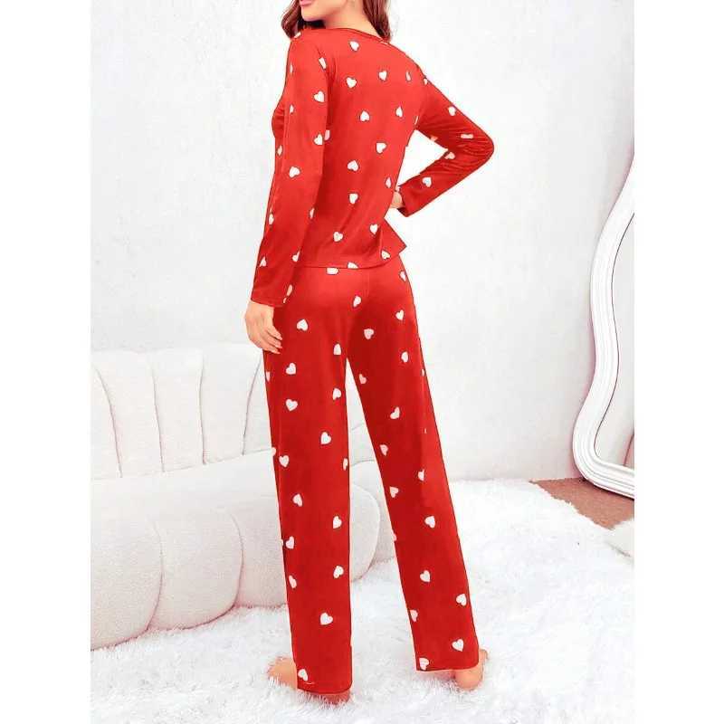 Womens Pajamas Casual Love Print Round Neck Long Sve Long Pants Fall and Winter Comfortable Set Girl Spwear HomewearXJ250220