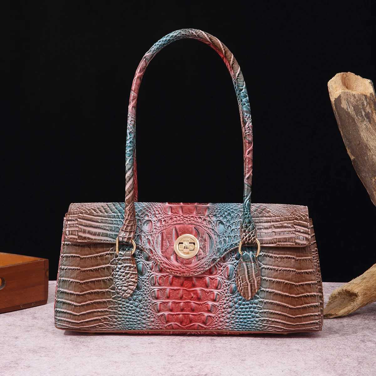 Multicolor Crocodile Pattern Fashion Handheld Stick Bag Large Capacity One Shoulder Underarm Bag Womens Luxury Handbag Z250220