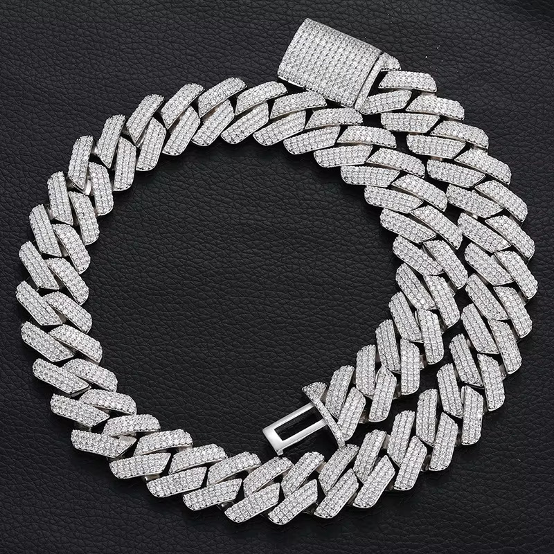 20mm large size all ice out Miami necklace VVS Moissanite Cuban chain k