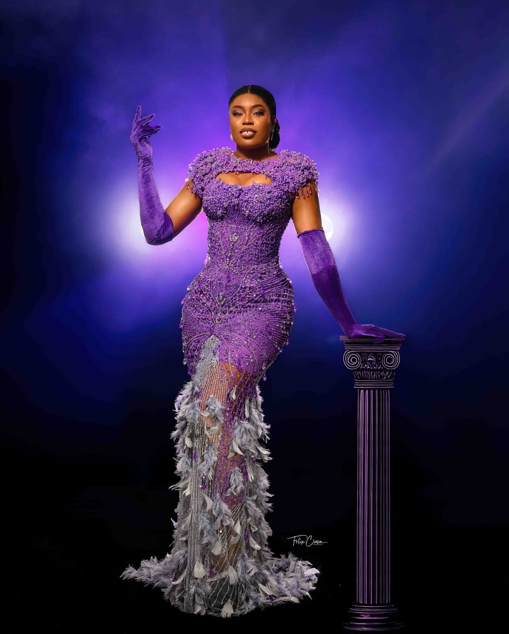 Purple Mermaid Prom Dresses 2025 Feather Crystals Pearls Sequined Evening Formal Party Second Birthday Engagement Gowns Plus Size Dress For Special Oc