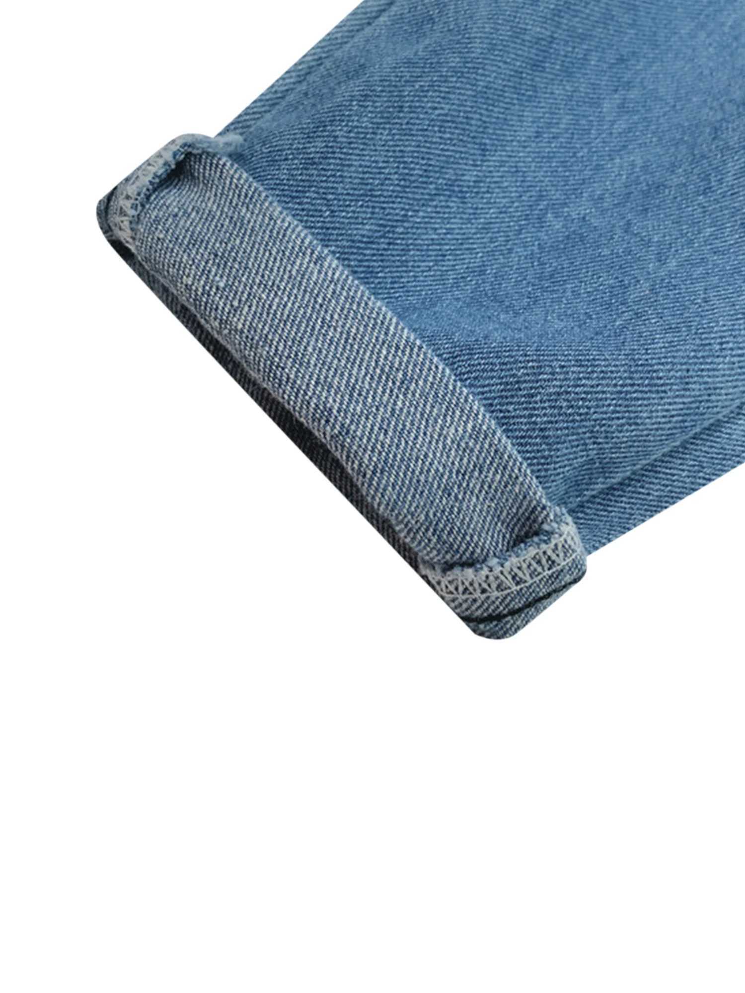 Childrens High Waist Jeans Loose Fit Elastic Waistband Long Pants with Pockets for Spring and Autumn Seasons Z250220