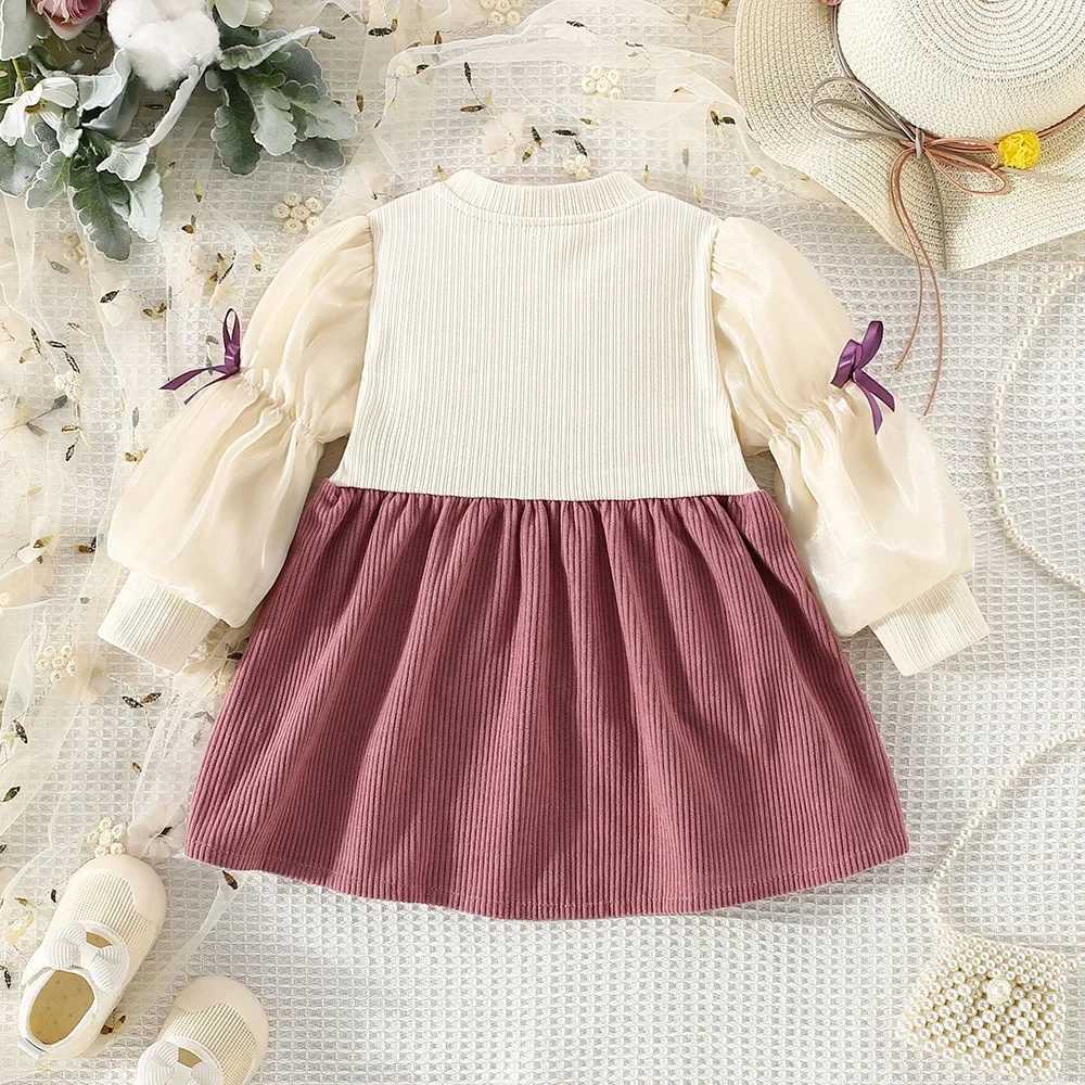 Spring And Autumn New Baby Girl Dress Long Sleeve Suspenders Lace Pleated Flowers Decorated Fake Two Birthday Party Team Dresses X250220