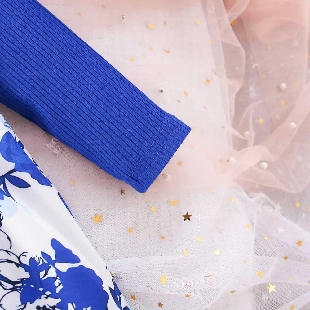 (6 Months -3 Years Old) Spring And Autumn New Blue Flower Baby Girl Dress Chinese Retro Style Childrens Long Sleeve Clothes X250220
