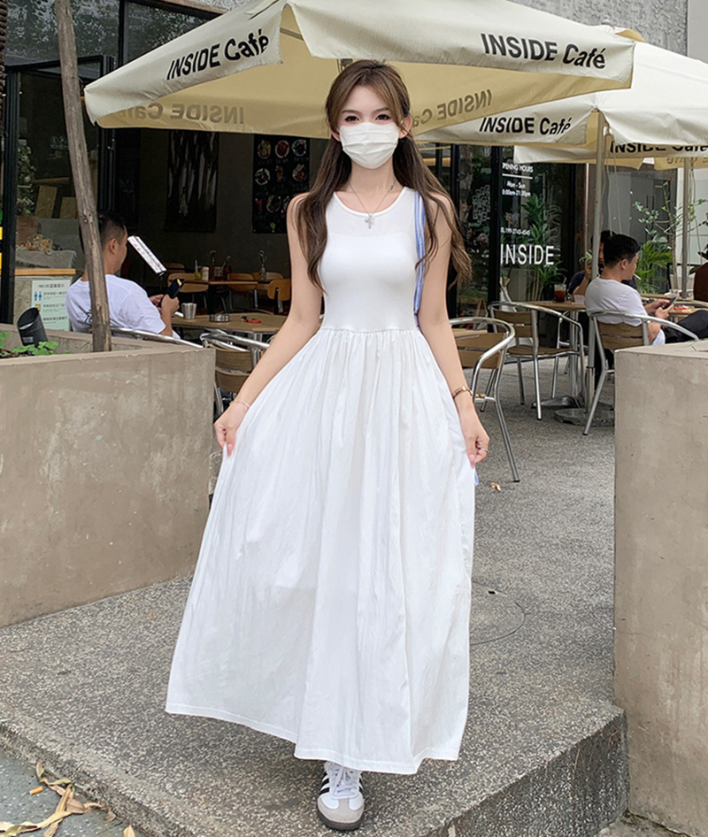 A96417 White Sleeveless French Long Skirt Long Waist Women's Suspender Skirt Summer 2025 New Gentle First Love Dress