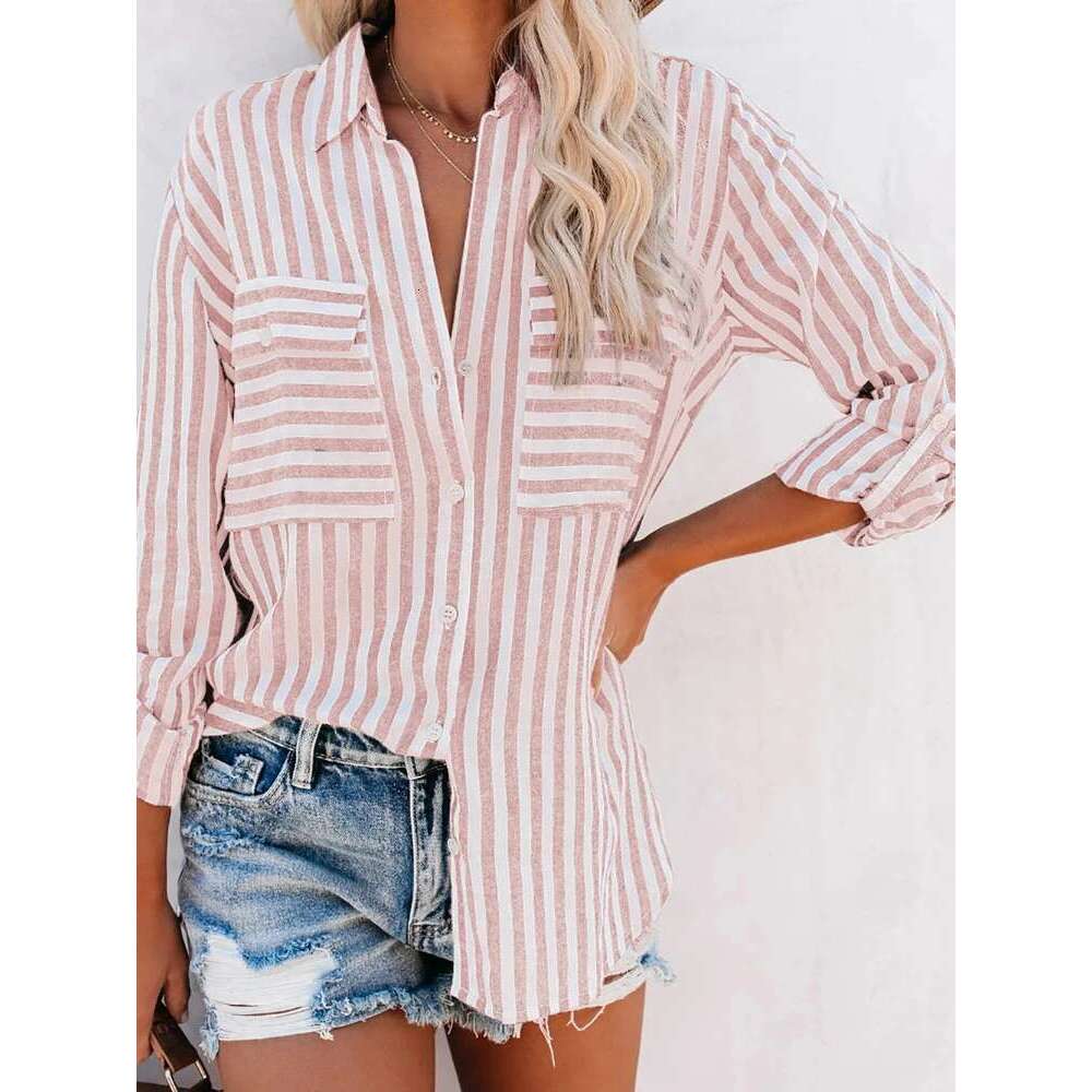 Women's Spring/Summer 2024 New Striped Single Breasted Long Sleeve Shirt Women Elegant And Youth Woman Stylish Blouse