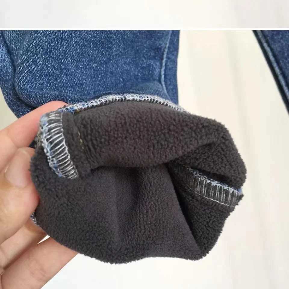 Boys Girls Winter Fleece Velvet Warm Jeans Thick Trousers High Waist Elastic Pants Jean Stretch Pencil Pants Hot Legging 2024 New Z250220