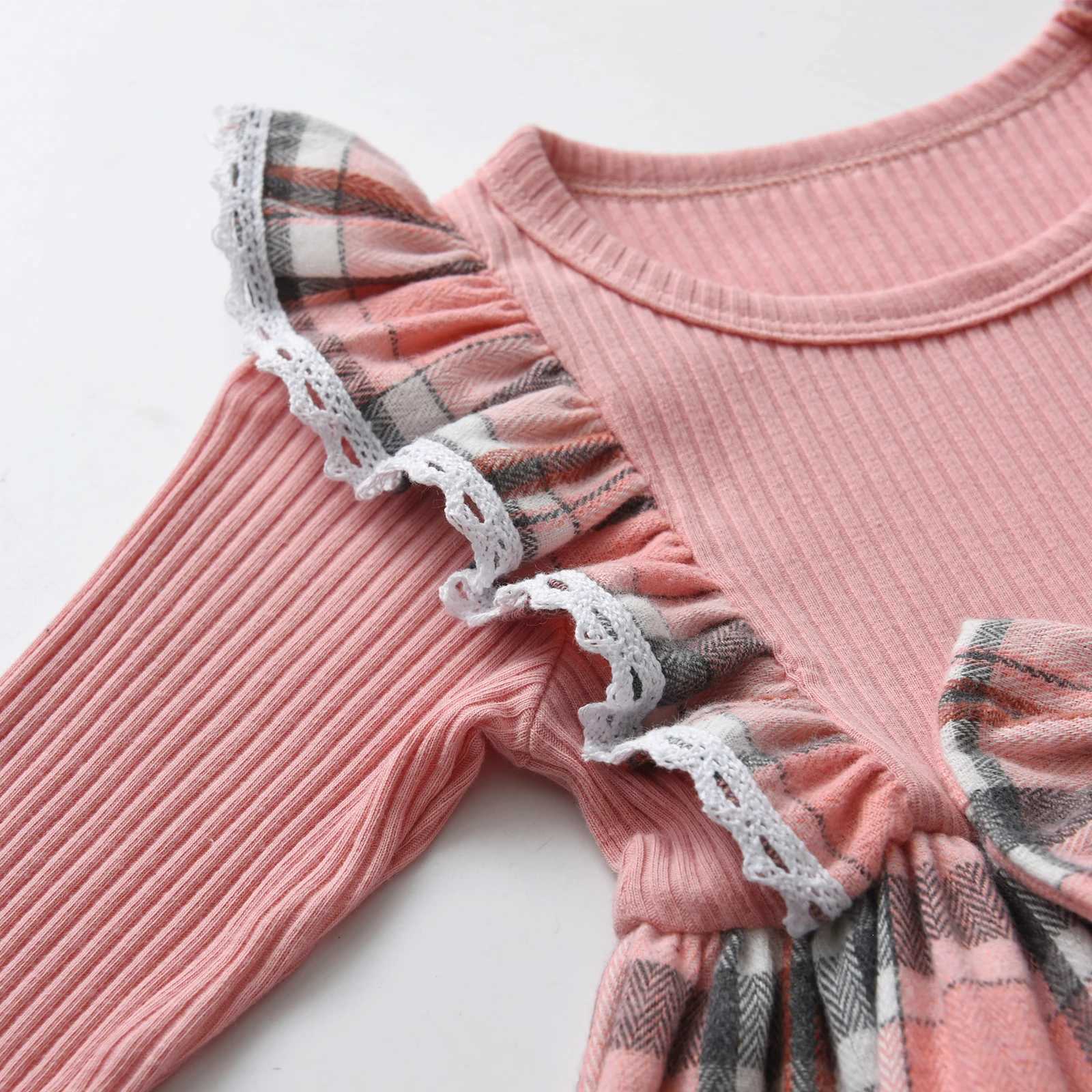 0-24Months Toddlers Baby Girls Princess Dress Clothes New Plaid Knit Long Sleeve Dresses Come with Bow Headband Outfits X250220